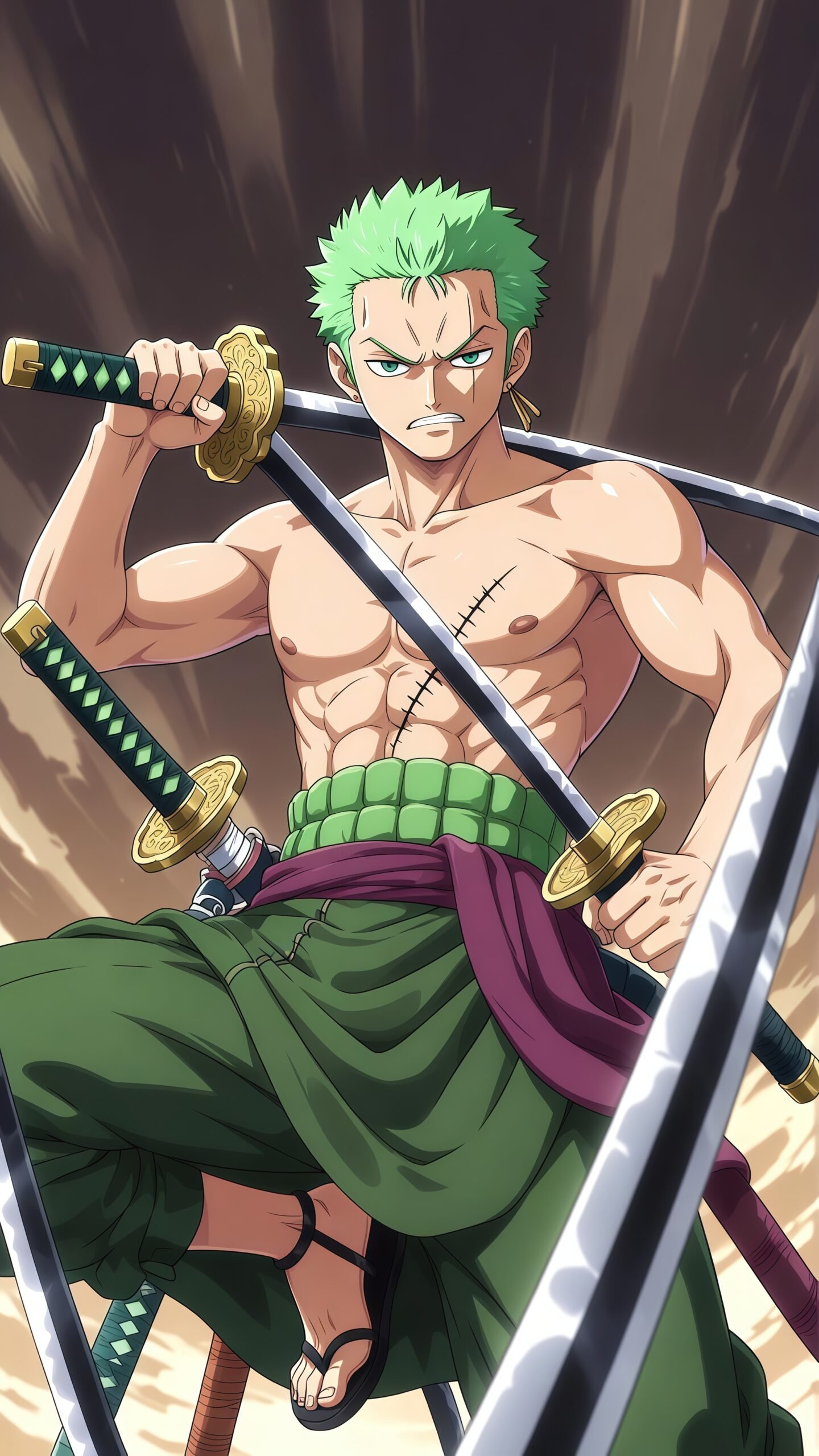 Roronoa Zoro 4K Anime Wallpaper – Epic Sword Fighting Style HD for Mobile Home & Lock Screen
